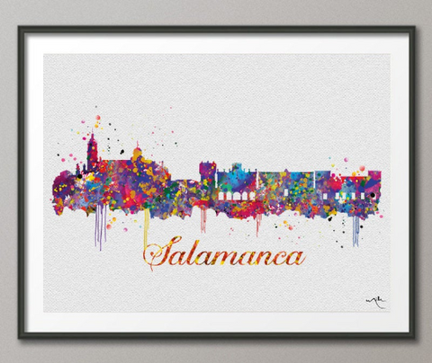 Salamanca Skyline Spain Watercolor Art Print Wall Wedding Gift Poster Travel Wall Decor Europe Art Geek Vacation Adventure Wall Hanging - CocoMilla