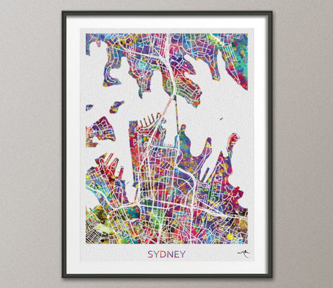 Sydney Map Print, Watercolor Art Print, Sydney Street Map, Travel Decor, Wanderlust, Map Art, Wall Hanging, Australia Street Map-883 - CocoMilla