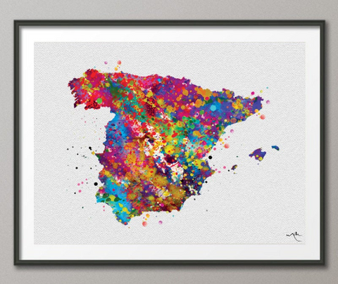 Spain Map Watercolor Print Madrid Map Spain Decor Wanderlust Art Print Wall Wedding Gift Poster Travel Gift Wall Decor Wall Hanging-191 - CocoMilla