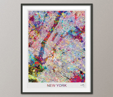 New York City Map United States Watercolor Print Art City Map Art Anniversary Gift Wedding Gift Wall Decor Art Home Decor Wall Hanging-1547 - CocoMilla