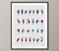 Sign Language Alphabet Watercolor Print American Sign Language Hand Signing Deaf ASL Fingerspelling Poster Manual Alphabet Medical Art-1338 - CocoMilla