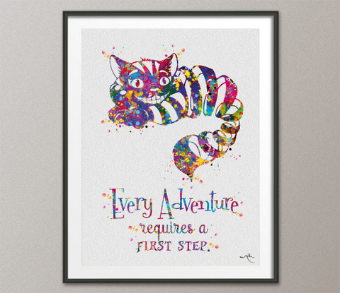 Cheshire Cat Adventure Quote Watercolor Print Alice in Wonderland Alice Print Nursery Kids Wall Art Nerd Home Decor Alice Wall Hanging-230 - CocoMilla