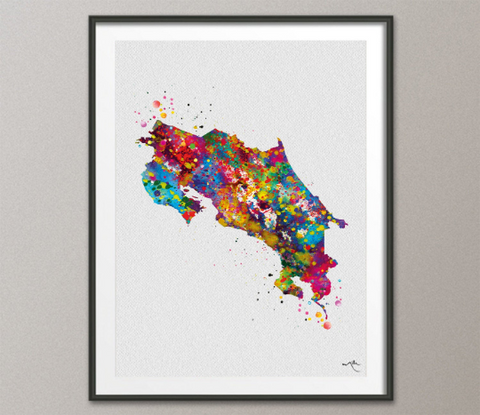 Costa Rica Map Watercolor Print Costa Rica Art Wall Art Wedding Gift Honeymoon Gift Map Wall Hanging Map Art Gift Housewarming Wall Art-17 - CocoMilla