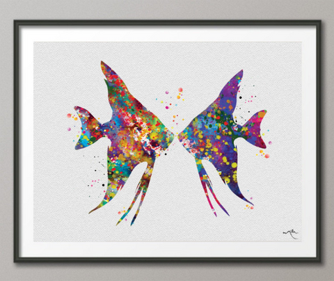 Angelfish Couple Watercolor Print Valentines Day Sea Life Decor Coastal Print Sea Love Tropical Fish Aquarium Decor For Kids Home Decor-625 - CocoMilla