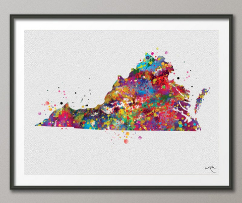 Virginia Map Watercolor Print Cityscape Living Room Wedding Gift Poster Virginia Poster Travel Art Wall Decor Wall Hanging Map Art-514 - CocoMilla