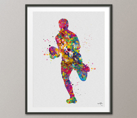 Rugby Player Art Watercolor Print Gift Man Boy Nursery Dorm Room Ball Poster Wall Art Wall Decor Run With Your Heart Sport Wall Art-1310 - CocoMilla