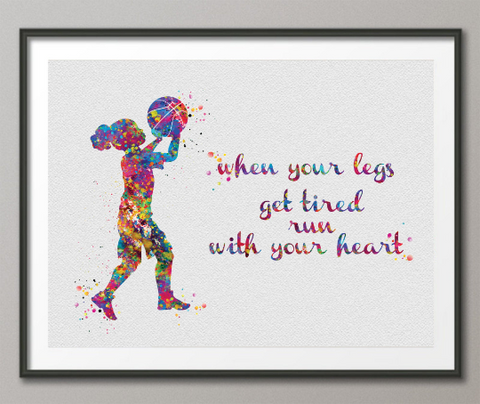 Basketball Girl Quote Watercolor Print Female Woman Basketball Player Gift Sport Wall Art Kids Gift Nursery Afro Decor Wall Hanging-1536 - CocoMilla