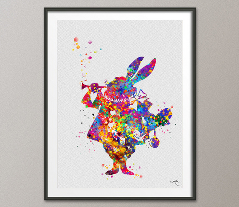 White Rabbit Alice in Wonderland Watercolor Print Princess Print Gift Children Decor Nursery Wall Art Kids Wall Decor Tea Time Print-955 - CocoMilla