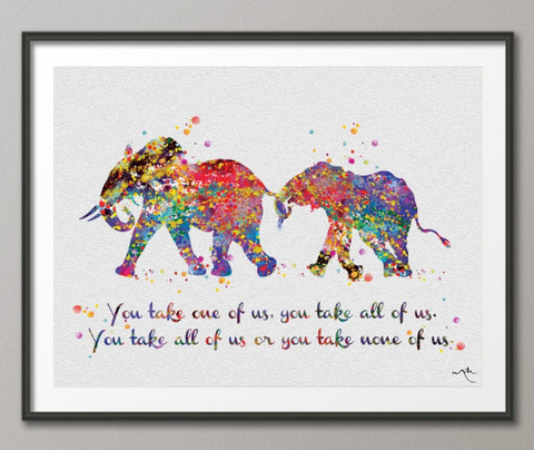 Elephant Family Quote Art Print Watercolor Painting Wedding Gift Wall Art Nursery Decor Wall Decor Anniversary Home Decor Wall Decor-1183 - CocoMilla