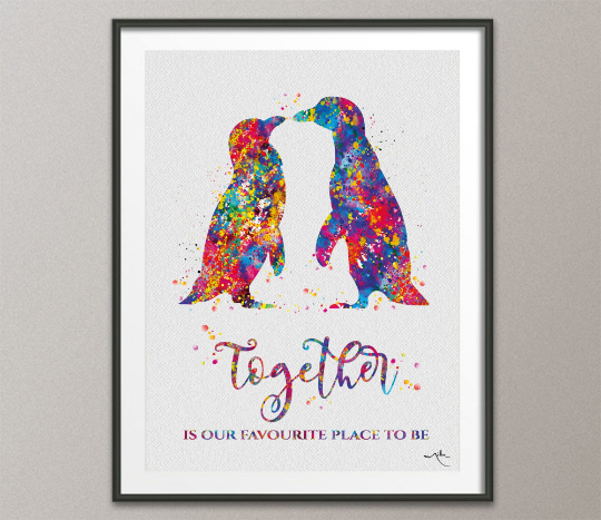 Penguin Couple Love Quote Watercolor Print Together Friendship LGBT Wall Art Valentines Day Home Decor Anniversary Housewarming Gift-1655 - CocoMilla