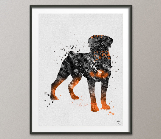 Rottweiler Dog Black Watercolor Print Rottweiler Poster Gift Doglover Puppy Friend Security Dog Bodyguard Animal Dog Poster Dog Art-1507 - CocoMilla