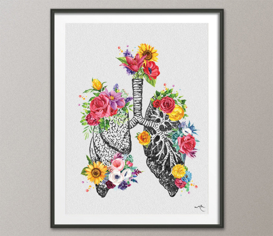 Pink Medical Doctor Lungs,bloom Pink Roses, Anatomy, Watercolor