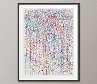 Neuron Network Watercolor Print Medical Art Science Neurology Brain Psychiatry CANVAS Art Doctor Office Clinic Decor Neural Synapses-1266 - CocoMilla