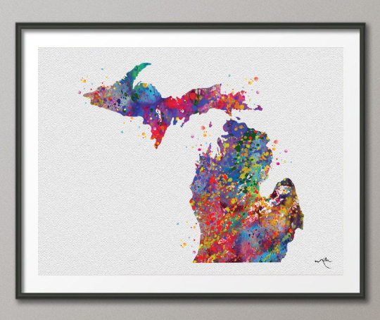 Michigan Map States Watercolor Map illustrations Art Print Wall Wedding Gift Poster USA Art Giclee Home Decor Wall Hanging No 334 - CocoMilla