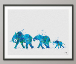 Elephant Family Mom Dad and Baby Watercolor Print Wedding Gift Animal Nursery Wall Art Wall Hanging Animal Print Blue Elephant Poster-1002 - CocoMilla