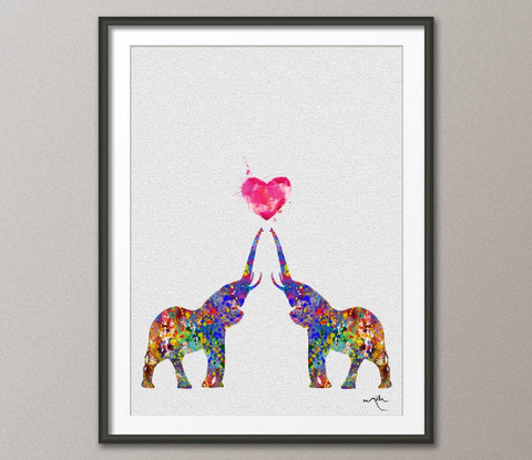 Elephant LOVE Watercolor Art Print Heart Wedding Gift Nursery Wall Art Giclee Wall Decor Art Home Decor Wall Hanging for Kids [NO 30] - CocoMilla