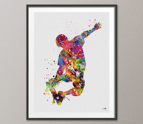 Skateboard Watercolor Print Skateboarder Street Sport Art Wall Art Giclee Wall Decor Boys Room Home Decor Nursery Skateboarding Wall Art-257 - CocoMilla