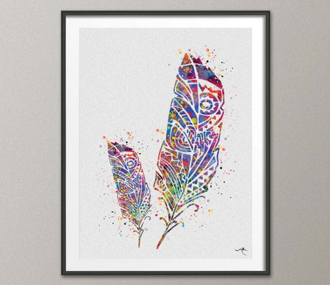 Feather Tribal Art Watercolor Art Print Nursery Ethnic Art Wedding Gift Poster Wall Art Decor Christmas Home Decor Wall Hanging No [36] - CocoMilla