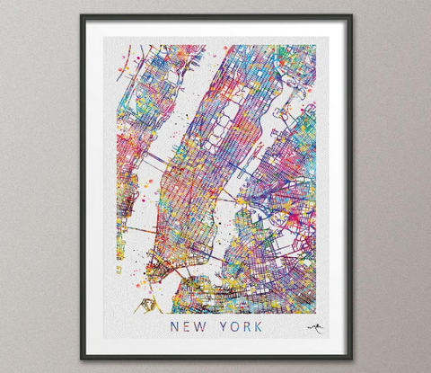 New York City Map United States Watercolor illustrations Art Print Wall Wedding Gift Wall Decor Art Home Decor Wall Hanging [NO 578] - CocoMilla