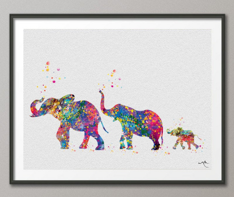 Elephant Family Mom Dad and Baby Family Love Nursery Decor Watercolor Print Wedding Gift Wall Art Wall Decor Art Home Decor Wall Hanging-338 - CocoMilla