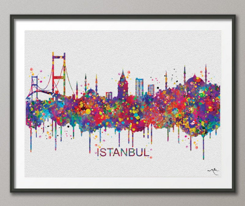 Istanbul Skyline, Turkey, Istanbul Watercolor Print, Istanbul Print, Travel Gift, istanbul poster, Istanbul Gift, Tourism, Wall Hanging-917 - CocoMilla