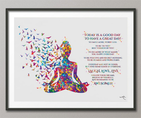 Yoga Art Today is a Good Day Motivational Quote Watercolor Print Yogi Poster Yoga Print Yoga Woman Yoga Studio Wall Art Decor Yogi Gift-725 - CocoMilla