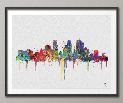 Minneapolis Skyline Minnesota Cityscape Watercolor Print Home Anniversary Gift Wall Wedding Gift Wall Decor Art Home Decor Wall Hanging-192 - CocoMilla