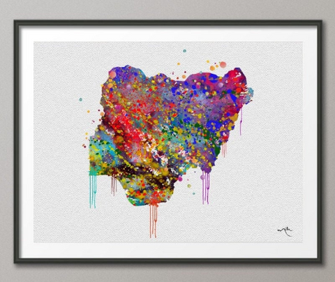 Nigeria Watercolor Map illustrations Art Print Wall Wedding Gift Poster Giclee Home Decor Wall Hanging No 177 - CocoMilla