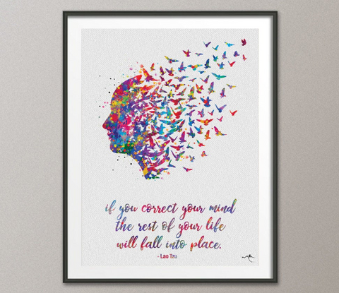 Mind Quote Watercolor Print Flying Birds Quote Meditation Art Lao Tzu Yoga Print Psychology Clinic Terapy Art Yoga Wall Decor Nirvana-1016 - CocoMilla